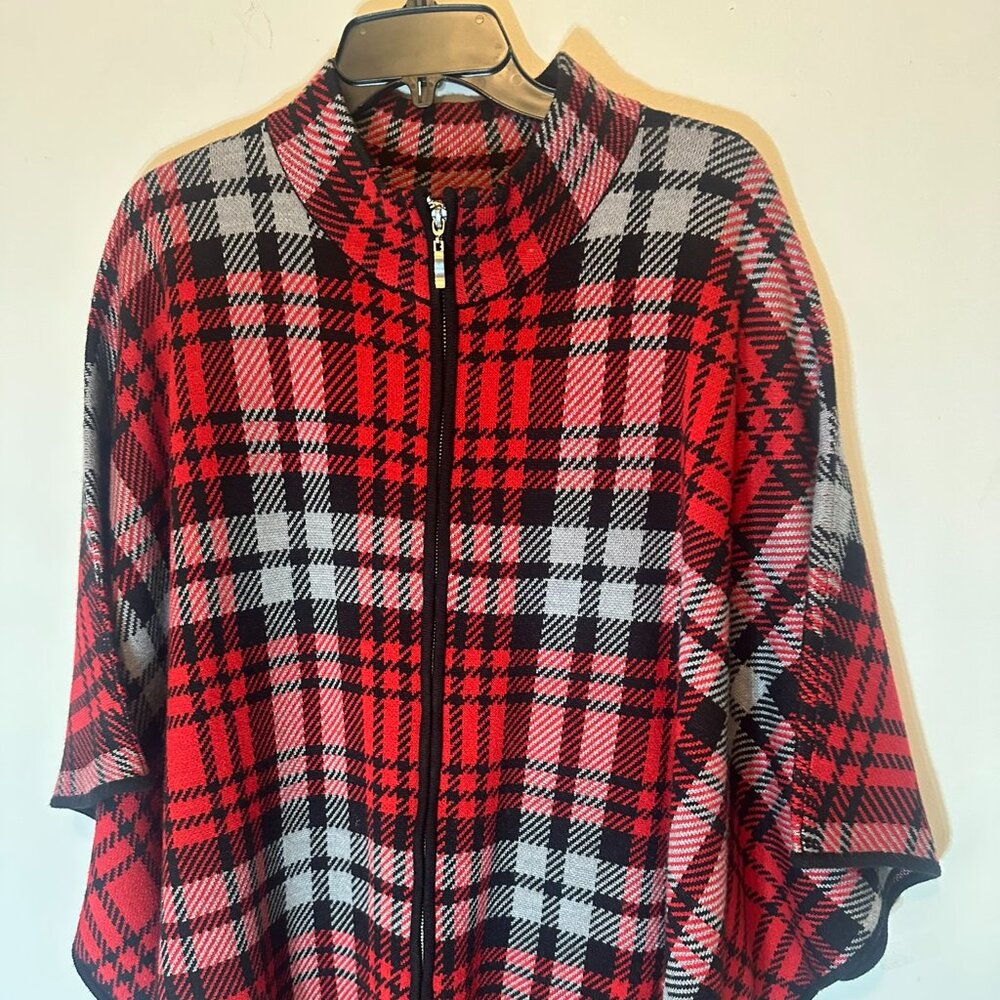 Allison Daley Plaid Zip Front Poncho Sweater Size 0X